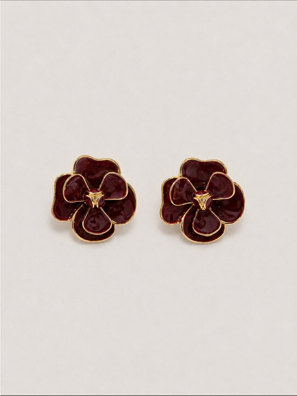 New! Red Wine Flower Post Earrings NWOT